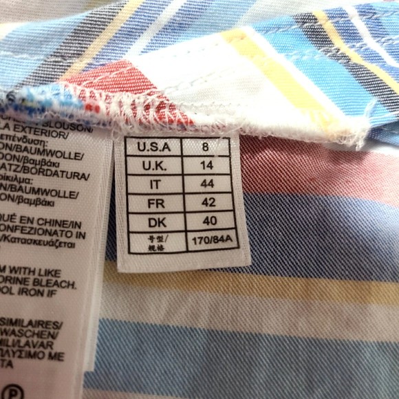 Brooks Brothers Top Womens Size 8 Sleeveless Lace Up Side Striped V-Neck Cotton - Picture 8 of 9